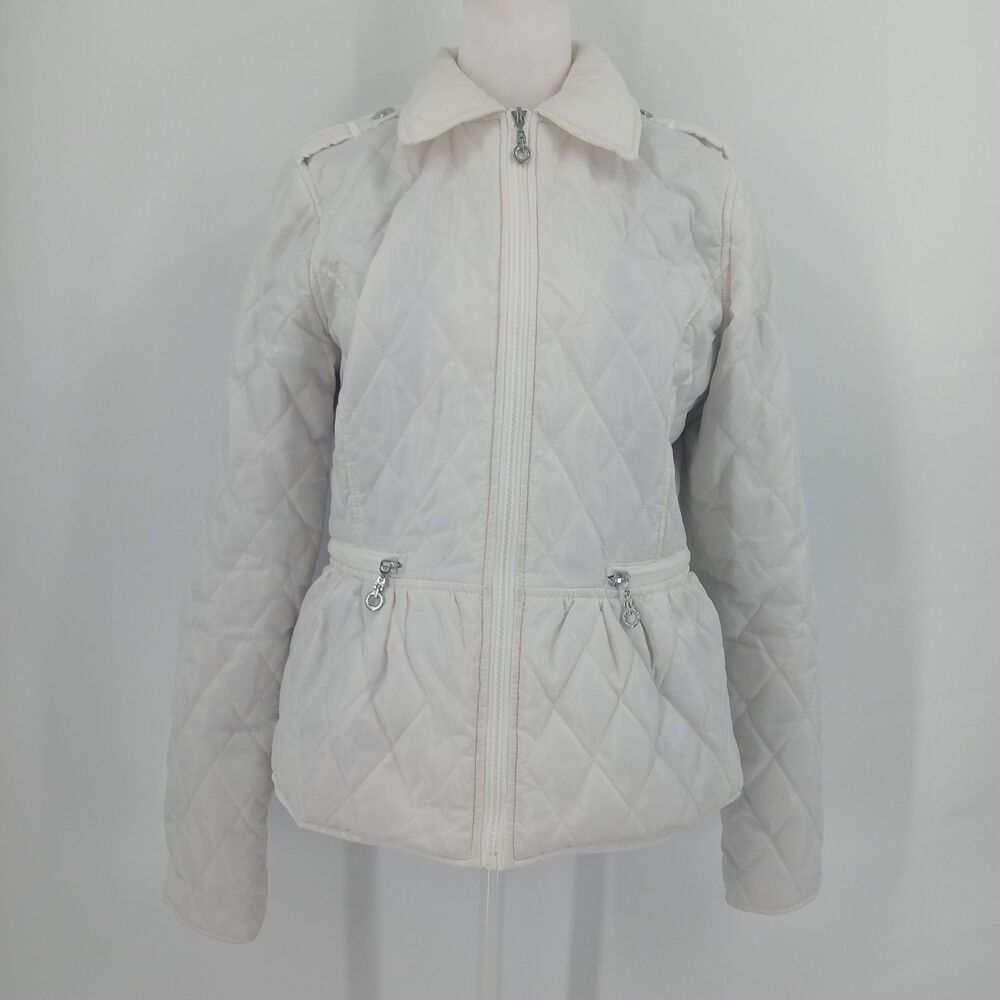 Dollhouse Womens White Belted Quilted Puffer Jacket Size large y2k